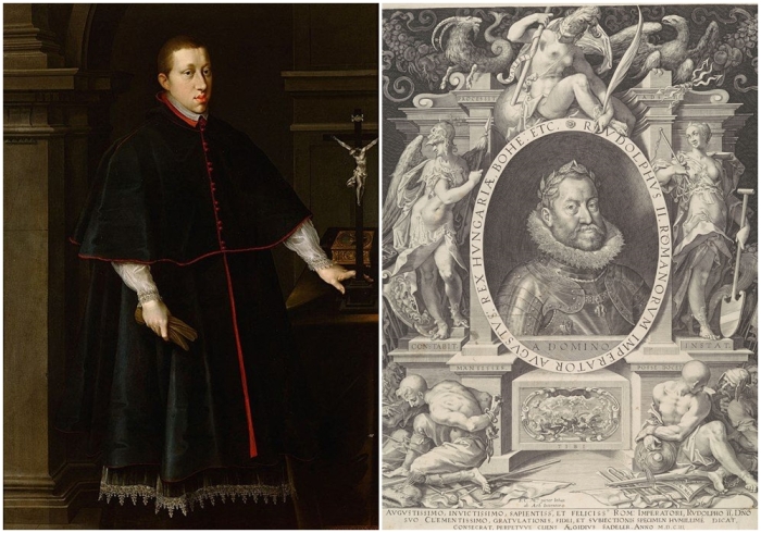 Слева направо: Эрцгерцог Леопольд V, Йозеф Хайнц Старший, 1604 год. Портрет Рудольфа II, Эгидиус Саделер, 1603 год.