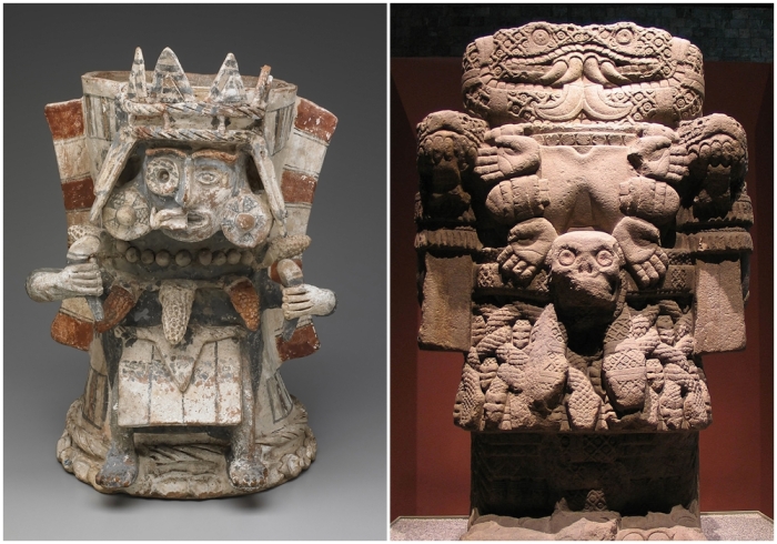 Слева направо: Тлалок. Статуя Коатликуэ, 2-е тысячелетиеАндезит.