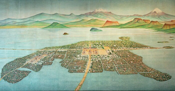 Теночтитлан и озеро Тескоко в 1519 году. Фото: en.wikipedia.org.
