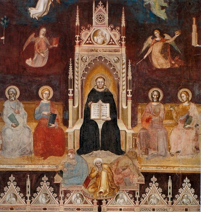 Триумф святого Фомы Аквинского, Андреа ди Бонайуто, 1366 год, Базилика Санта-Мария-Новелла, фреска. Фото: en.wikipedia.org.
