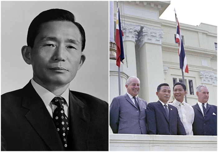 Слева направо: Пак Чон Хи (Пак Чжон Хи) - 3-й Президент Республики Корея. Президент Пак Чонхи (третий слева) на саммите СЕАТО, 1966 год.