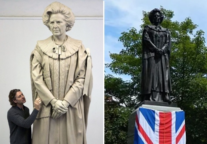 Статую бывшего премьера создал скульптор Даглас Дженнингс. / Мемориал в честь Маргарет Тэтчер стоимостью 300 000 фунтов стерлингов, установлен на холме Святого Петра в городе Грантеме, где выросла баронесса.