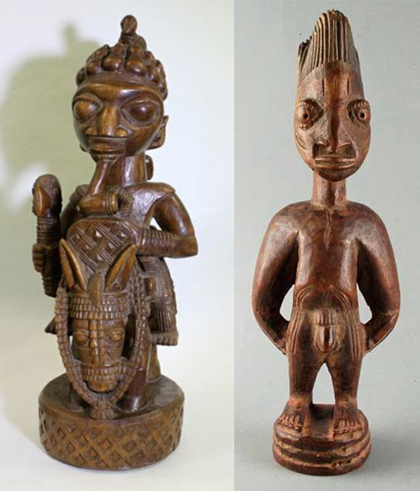Резные деревянные фигурки империи Ойо (17-19 века нашей эры), найденные на территории современной южной Нигерии.
