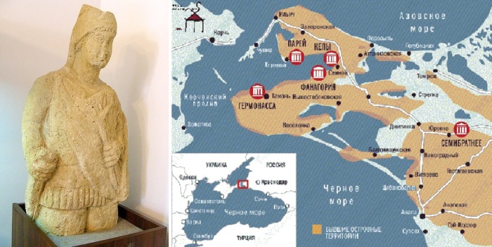 Синдский воин, I век, находка в Керчи. Карта.