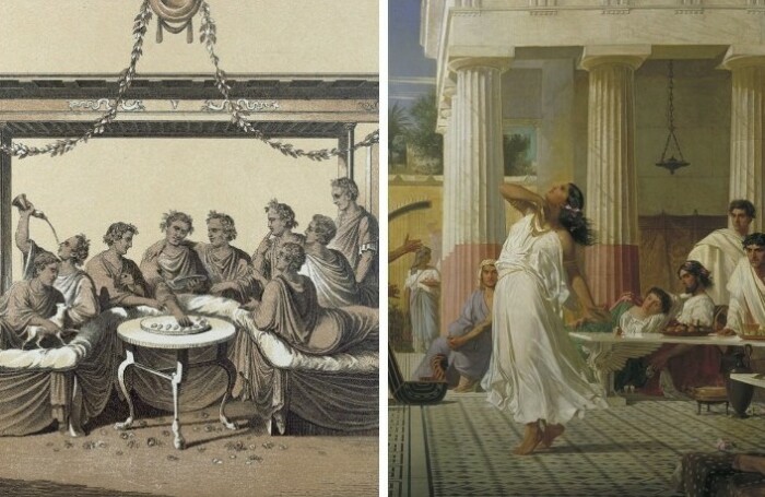 Как ходили в гости в Древней Греции: Почему лежали за столом, что использовали вместо салфеток и др тонкости